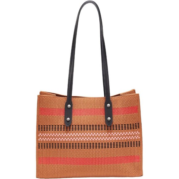 Hobo Bag for Women Brown Woven with Black Leather Straps & Multicolor Stripes